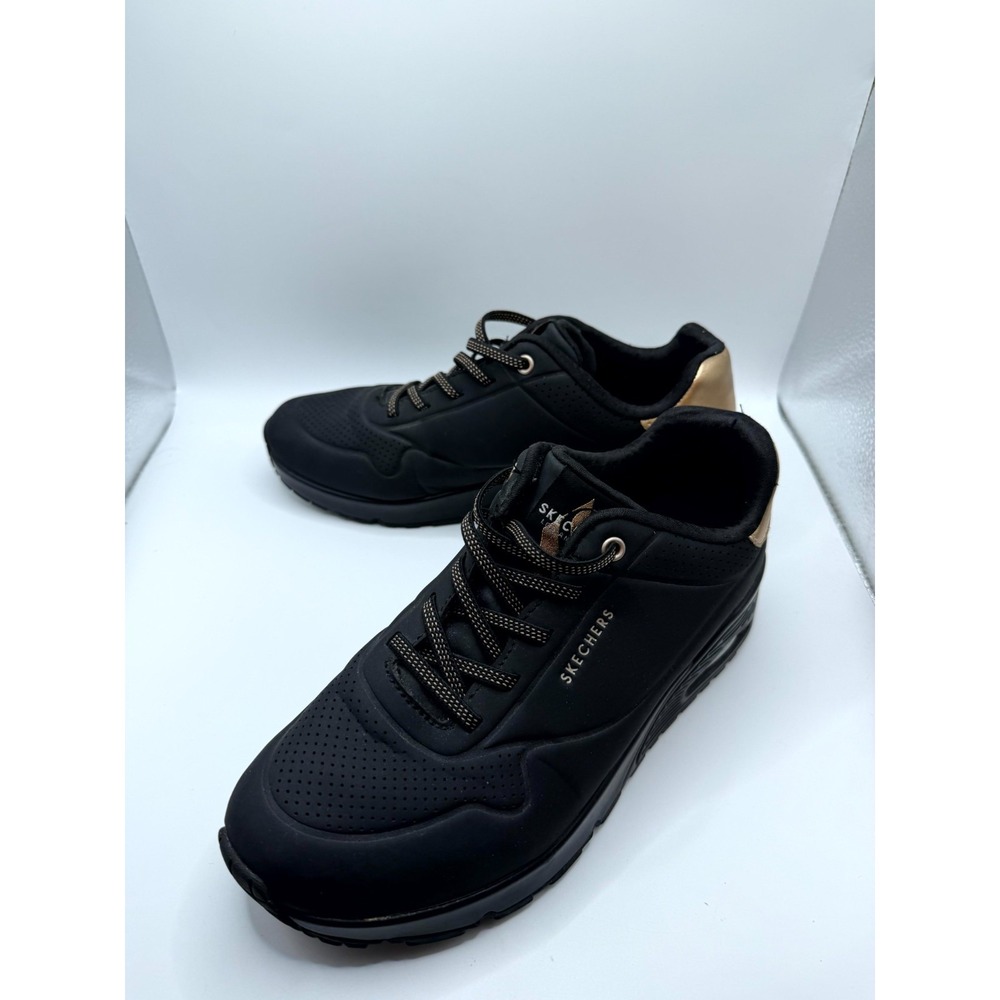 Skechers UNO Shimmer Away 155196 BBK Womens 7.5 Sneakers Black Gold Athletic